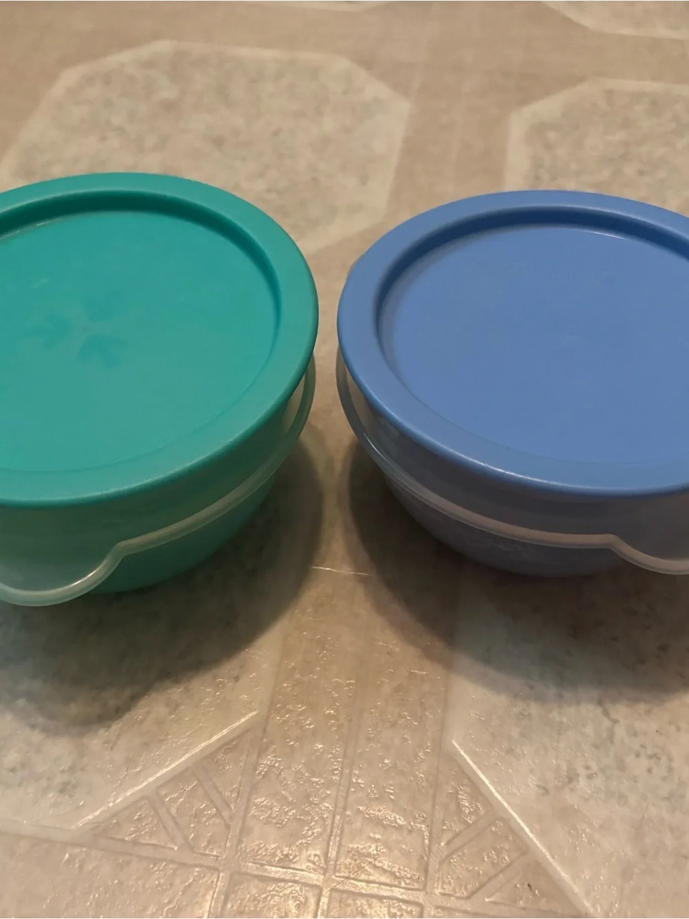 2 Tupperware Round Food Storage Container Set - Teal and Light Blue